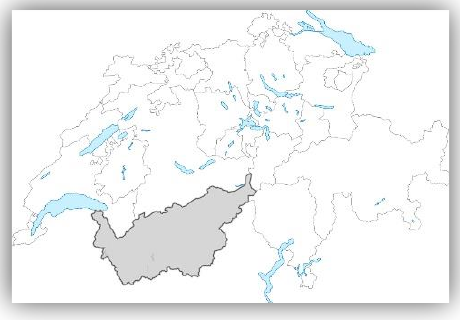 Map: canton of Valais highlighted